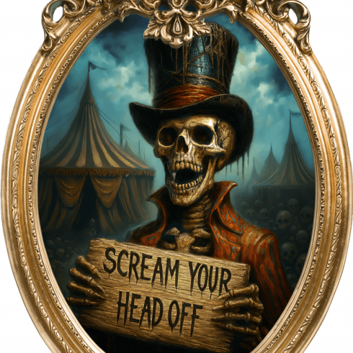 Scream Your Head Off skeleton in a frame